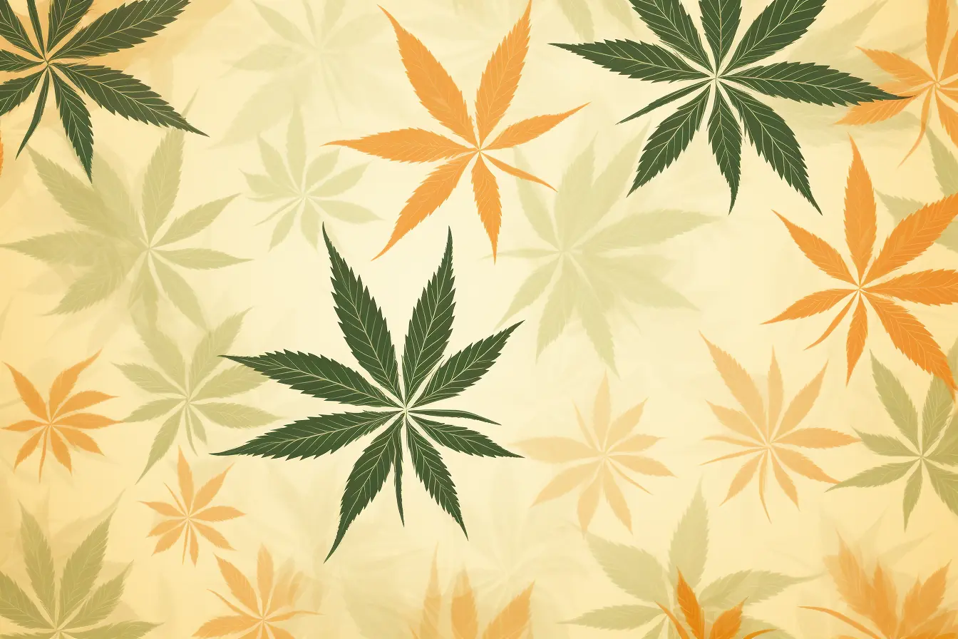 Ein elegantes Design aus grünen Cannabisblättern auf einem hellen Hintergrund, entworfen für einen Cannabis Social Club in Bonn Ein harmonisches Muster aus Cannabisblättern in pastelligen Tönen, gestaltet für einen Cannabis Social Club in Bonn